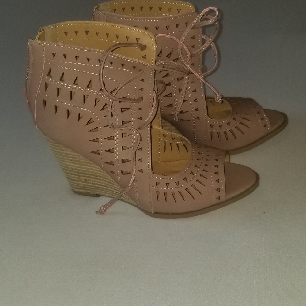 Blush pink wedge heels